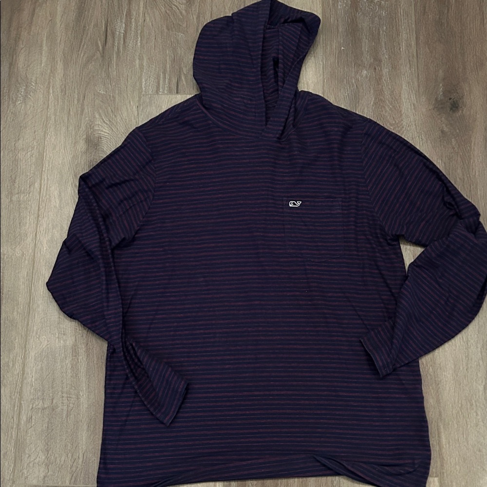 Vineyard Vines Striped Navy and Red Hoodie with pocket